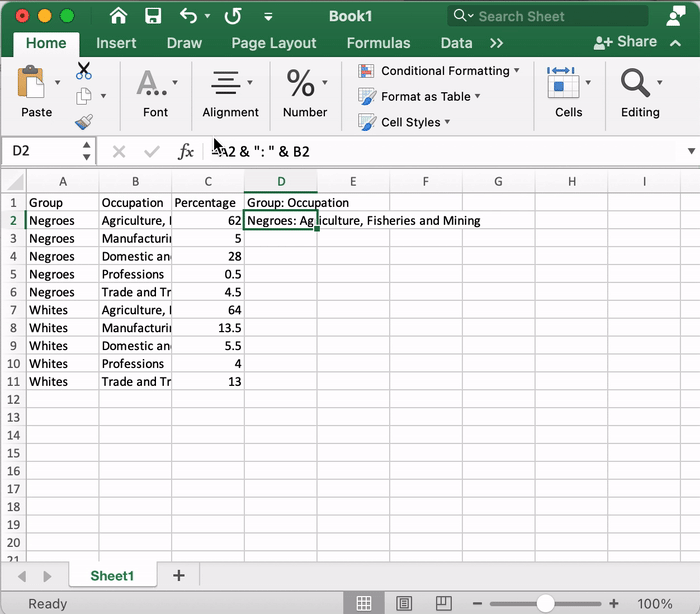 Ampersand operator in Excel