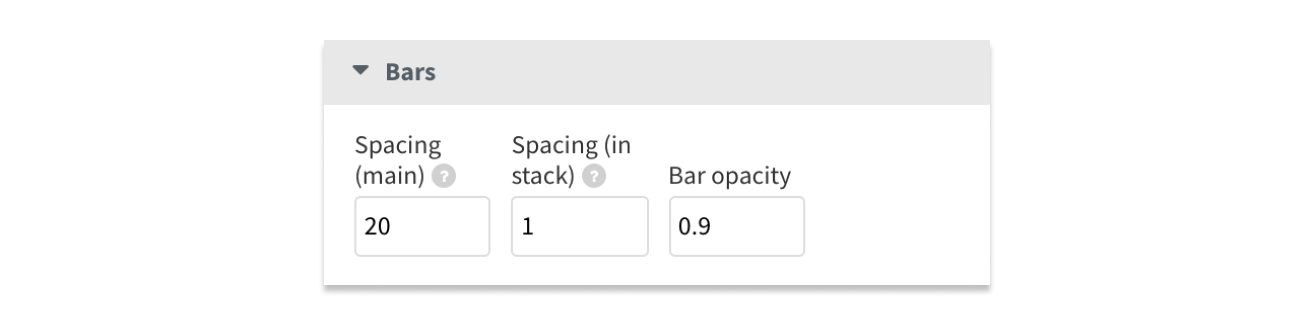 Bar spacing settings in our Line, bar, pie template