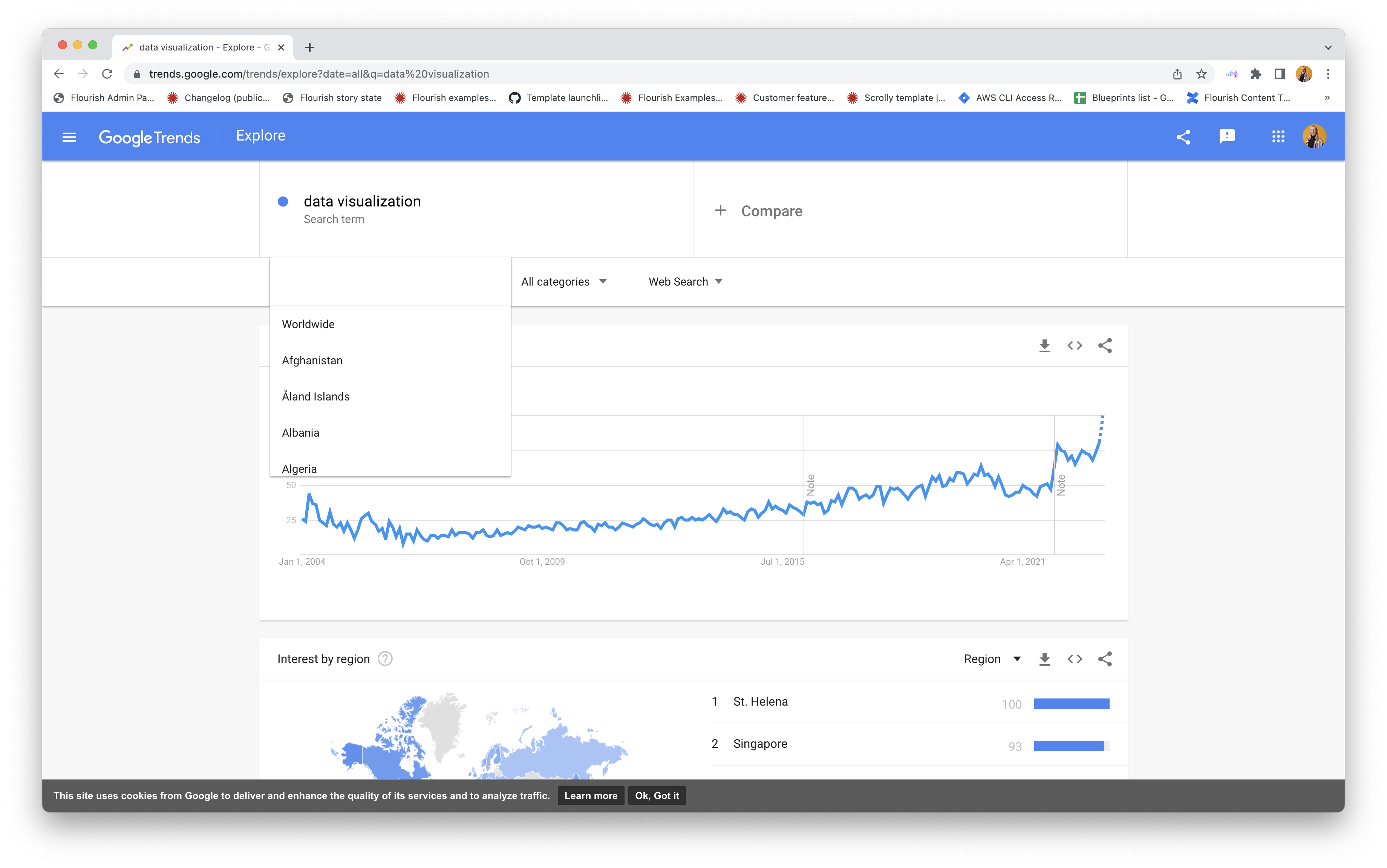 Set the timeframe and location in Google Trends